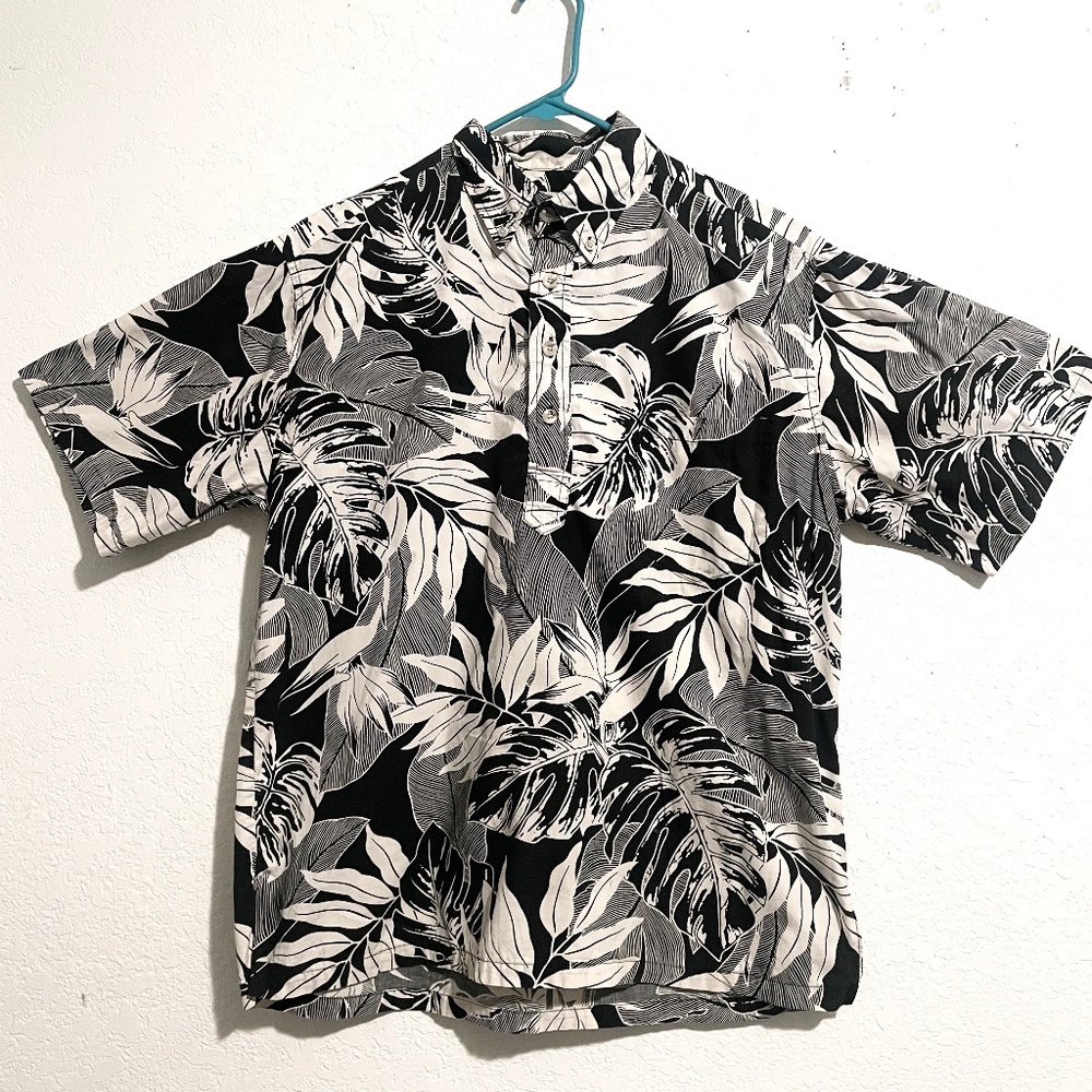 HILO HATTIE Mens Vintage Hawaiian  Palm Leaf Print Shirt SZ M